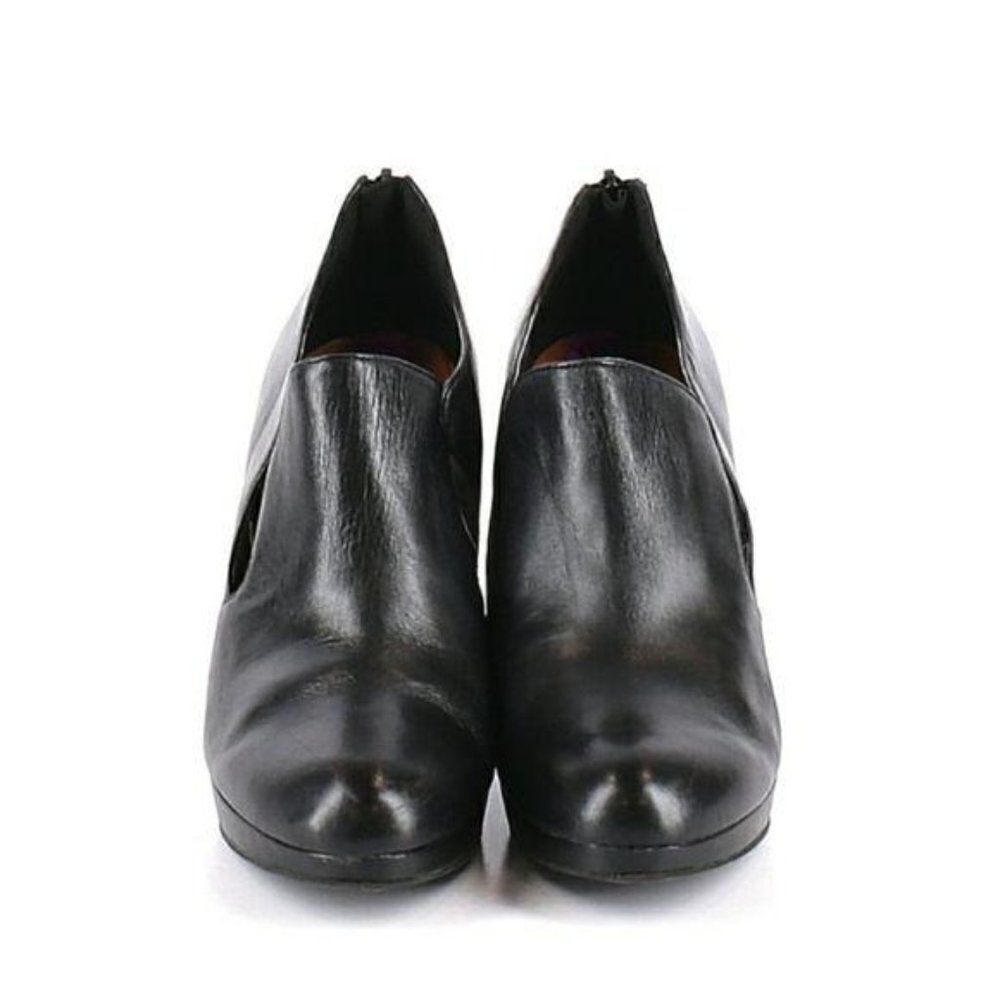 Nine West  ADDERLEY Black‎ Leather Stiletto Ankle Booties Teardrop Cutout Sz 8.5